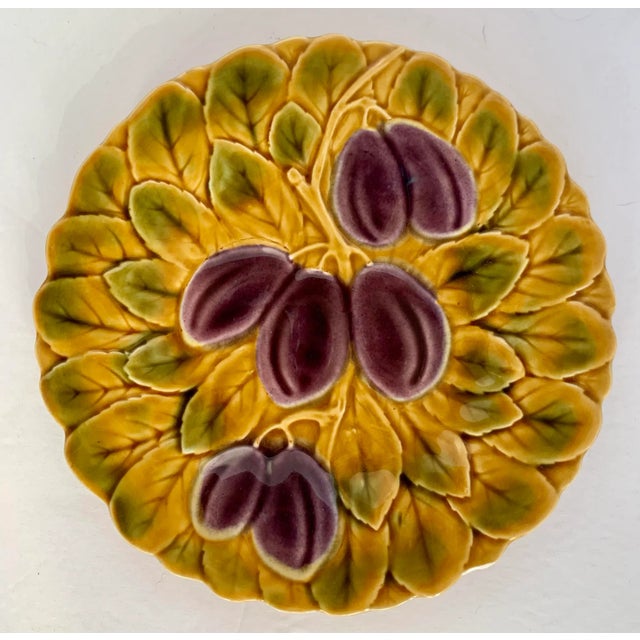 Vintage French Parry & Vieille Majolica Set of Two Decorative Fruit Plates in the Style of De Serreguemines. Each is...