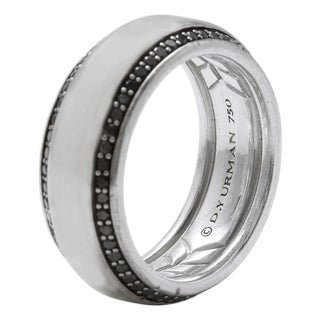 David Yurman 18k Solid Gold Beveled Black Diamond Band Ring 16.5g, Size 8 For Sale
