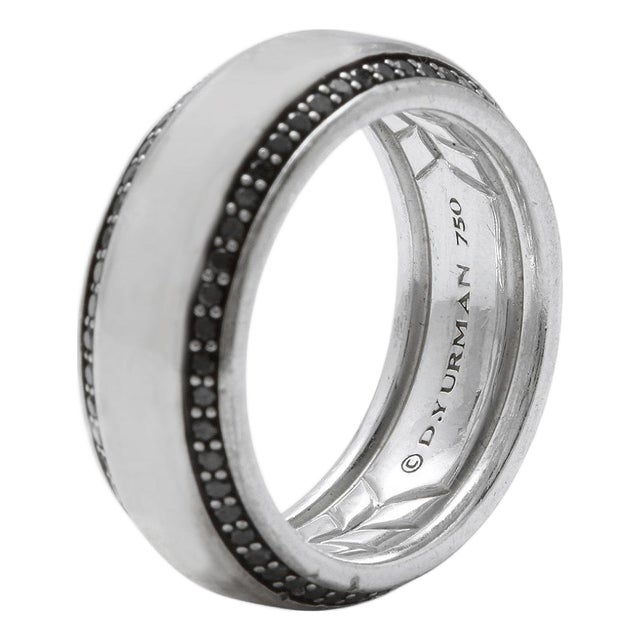 David Yurman 18k Solid Gold Beveled Black Diamond Band Ring 16.5g, Size 8 For Sale