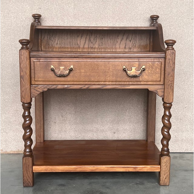 20th Century Pair of Solid Carved French Nightstands With Low Shelve and Crest For Sale - Image 4 of 11