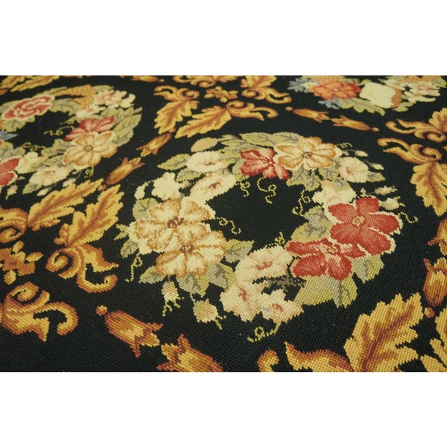 Black 1980s Black Roses Circle Vintage Chinese European Needlepoint Woven Wool Rug For Sale - Image 8 of 11