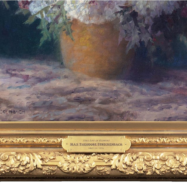 'Still Life of Dahlias' by Max Theodore Streckenbach, Circa 1900, German Floral Still Life For Sale - Image 12 of 14