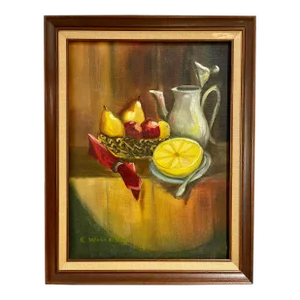 Mid 20th Century Still Life With Fruit Painting, Framed