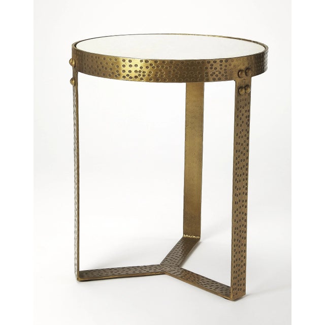 Transitional Elton Marble & Metal Accent Table, Gold For Sale - Image 3 of 4