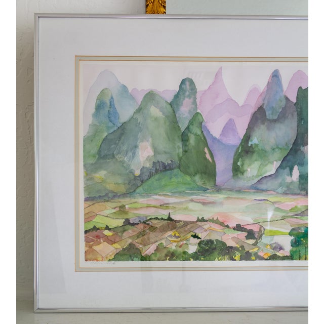 Abstract Fauvist Watercolor Landscape Painting Titled China Pink For Sale - Image 6 of 10