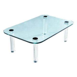 Pace Collection Rectangular Glass Coffee Table With Lucite Legs and Chrome Accent For Sale