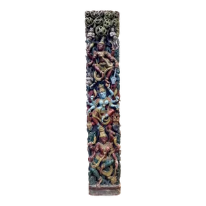 Asian Hand Carved and Painted 6' Wall Sculpture Panel Relief India Shiva