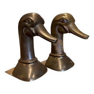 Vintage Brass Mallard Duck Head Bookends- a Pair For Sale