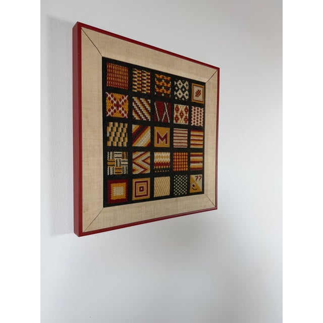 Mid-Century Modern 1970s Vintage Geometric Hand Embroidered Needlepoint Textile Wall Art, Framed For Sale - Image 3 of 12