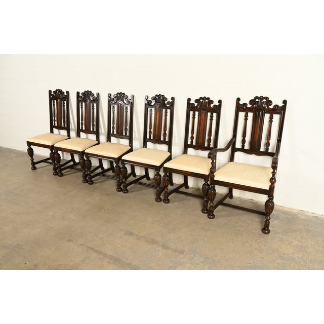 Berkey & Gay Antique English Jacobean Carved Walnut Dining Chairs, Set of Six For Sale - Image 14 of 14