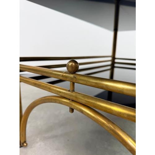 Hollywood Regency Postmodern Brass and Black Glass 2-Tier Coffee Table, 1960s For Sale - Image 6 of 10