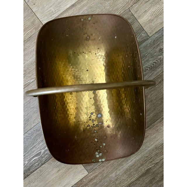 Metal Vintage Mid 20th Century Hammered Brass Fireplace Log Holder With Lion Faces & Paws For Sale - Image 7 of 12