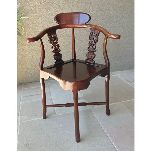 Late 20th-Century Chinese Import-Style Rosewood Corner Armchair For Sale - Image 11 of 11