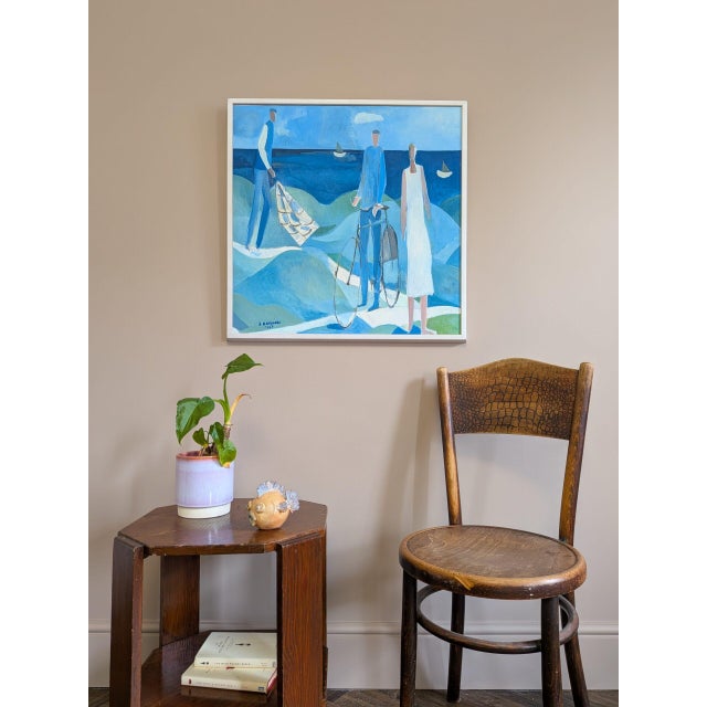 Figurative 1987 Modernist 'Figures by the Sea' Vintage Swedish Original Coastal Landscape Oil Painting, Framed For Sale - Image 3 of 12