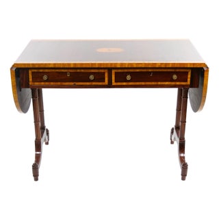 English Mahogany Drop-Leaf Console Table / Inlaid Decoration, Mid 19th Century For Sale