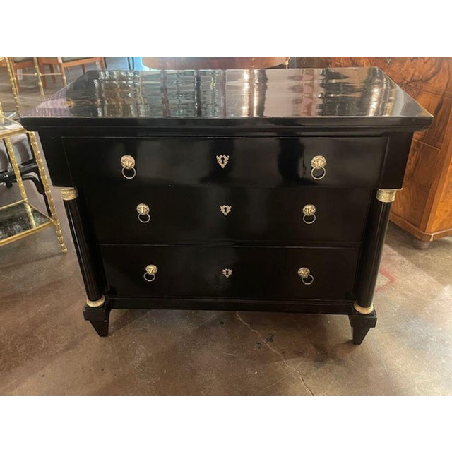 19th Century 19th C. French Empire Black Lacquered Commode For Sale - Image 5 of 5