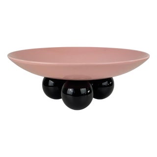 Vintage Centerpiece Bowl in Pink and Black Glazed Ceramic by Ettore Sottsass, 1980 For Sale