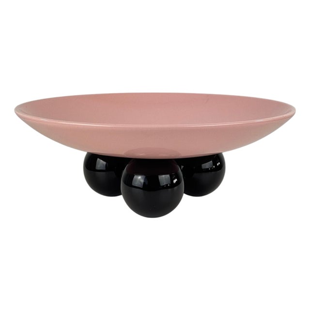 Vintage Centerpiece Bowl in Pink and Black Glazed Ceramic by Ettore Sottsass, 1980 For Sale