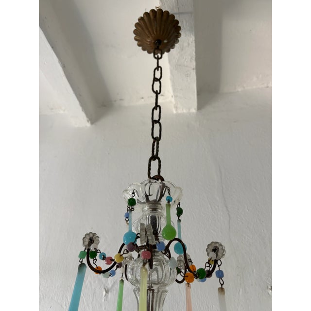 French Rainbow Pastel Confetti Candy Colors Opaline Drops Chandelier, Circa 1920 For Sale - Image 4 of 12