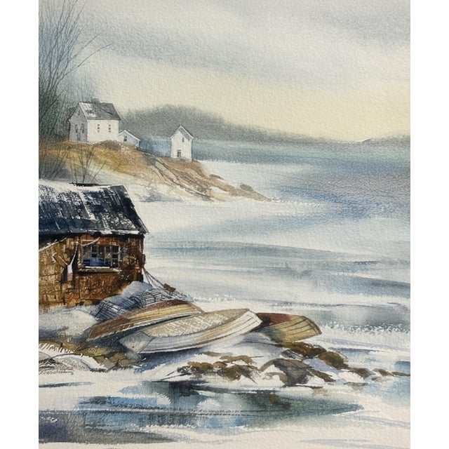 Traditional Arthur Fox 1977 New England Coastal Watercolor, Framed For Sale - Image 3 of 7