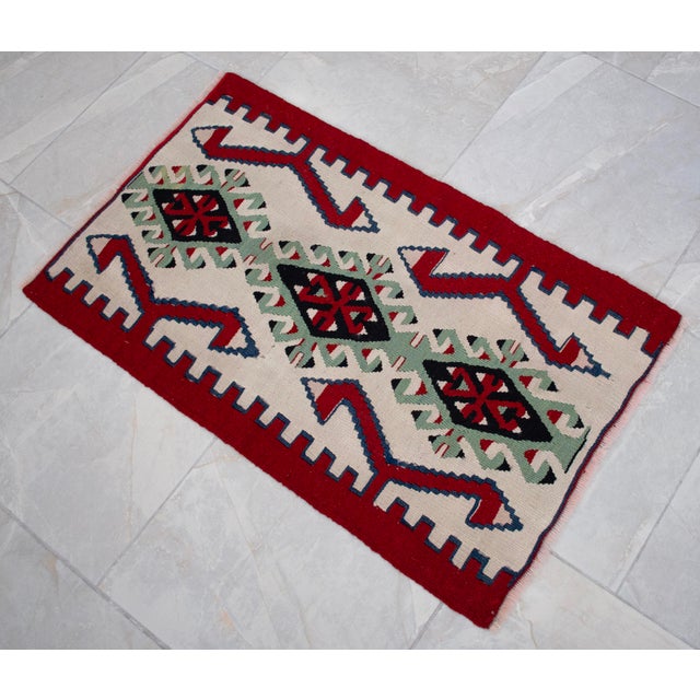 Handmade Rug Turkish Kilim Small Rug Entry Mat Doormat 2x3 Ft Approx For Sale - Image 4 of 11