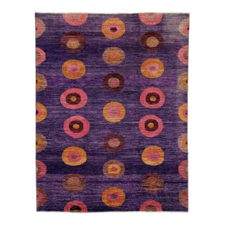 9 X 12 Modern Purple Hand-Knotted Wool Rug With Pop Art Design For Sale