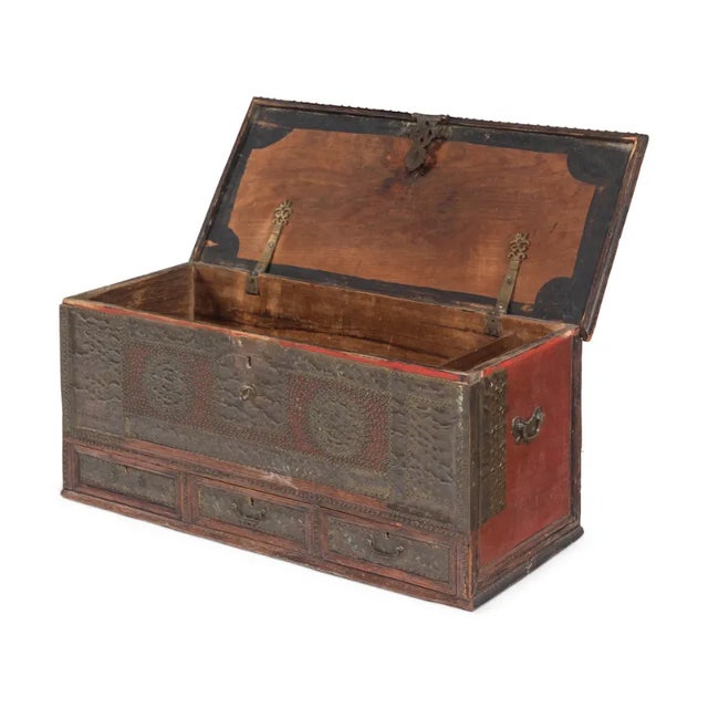 Brown Antique Brass-Studded Zanzibar Chest/Trunk For Sale - Image 8 of 12