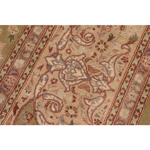 1990s Floral Kashan Pak-Persian Green/Tan Wool Rug - 10'2'' X 13'9'' For Sale - Image 5 of 8