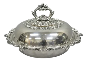 Vintage W&sb Victorian Silver Plated Ornate Round Lidded Vegetable Serving Dish