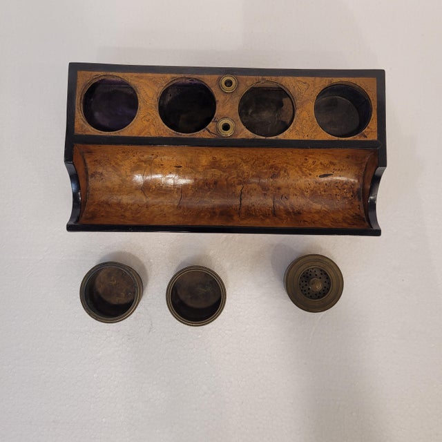 Traditional Empire Style Writing Set and Inkwell in Olive Root Wood and Gilt Bronze, France, Early 19th Century For Sale - Image 3 of 18