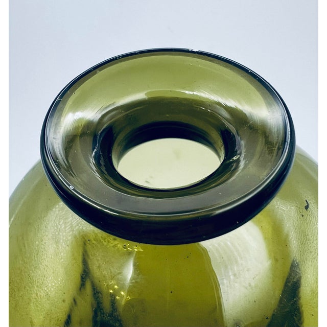 Glass 1960s Mid Century Modern Scandinavian Green Glass Bottle Bottle or Decanter For Sale - Image 7 of 9