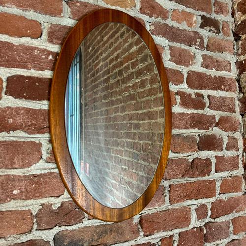Mid-Century Modern Vintage Danish Oval Teak Mirror, 1960s For Sale - Image 3 of 4