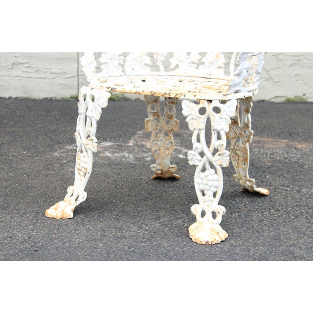 White Mid 20th Century Victorian Style Pair Cast Iron Grapevine Leaves Garden Chairs For Sale - Image 8 of 12
