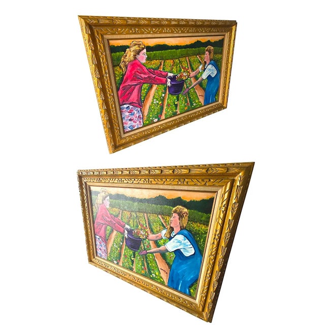 1991 Painting in Carved Giltwood Frame, "Harvest", Signed For Sale In Miami - Image 6 of 11