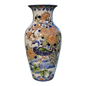 Ceramic Vase Decorated With Peacocks and Flowers Signed Gien