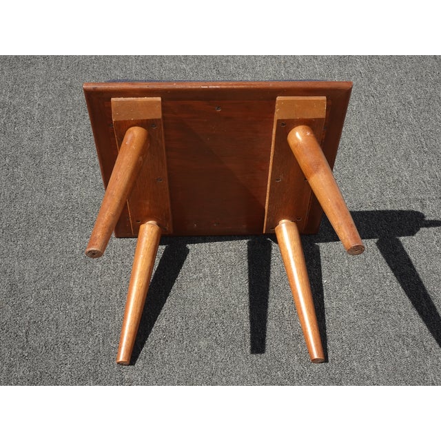 Vintage Mid Century Modern Blue Needlepoint Tapestry Footstool Stool Bench For Sale - Image 11 of 11