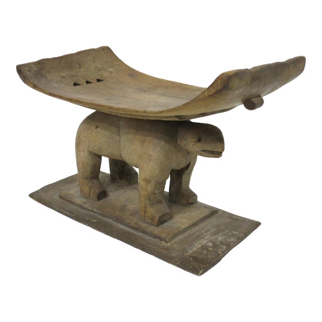 Mid Century African Ashanti Carved Wood Animal Stool For Sale