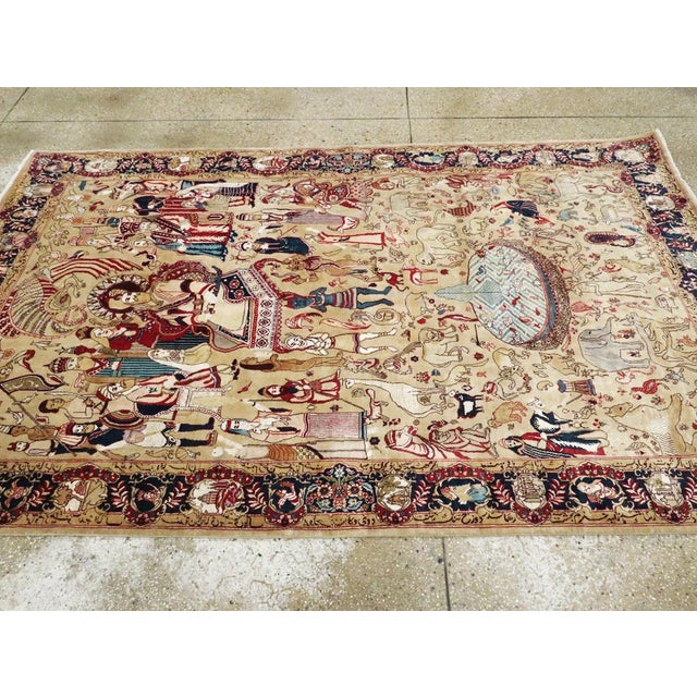 Textile Galerie Shabab Collection Mid-20th Century Indian Lahore Pictorial Rug For Sale - Image 7 of 9