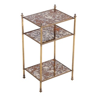 French Three-Tier Brass and Glass End Table, C. 1950 For Sale