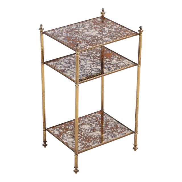 French Three-Tier Brass and Glass End Table, C. 1950 For Sale