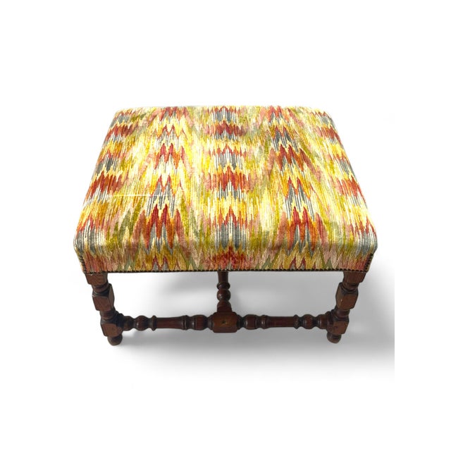 Louis XIII French Velvet Ottoman, France For Sale - Image 4 of 18