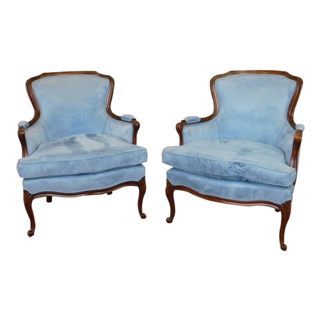 1960s French Provincial Louis XV Style Blue Upholstered Living Room