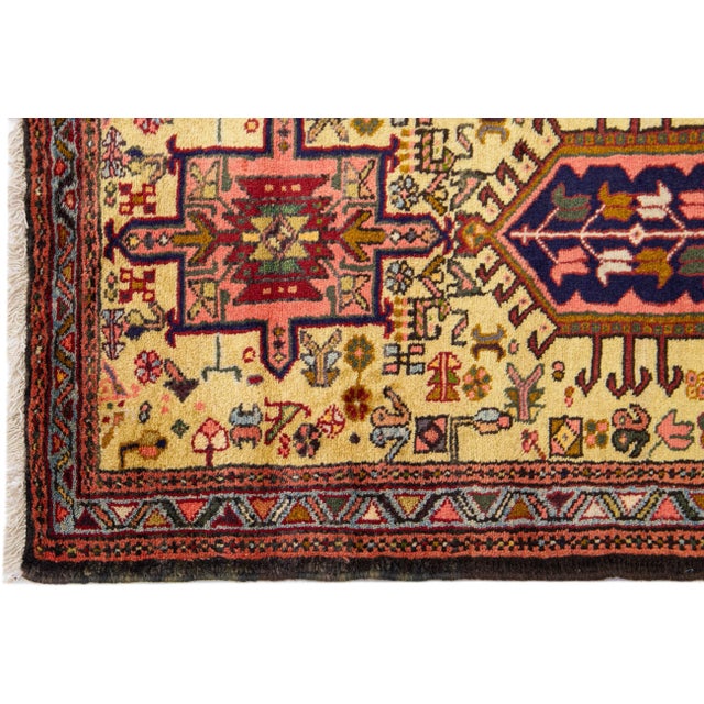 1960s Vintage Persian Heriz Red Handmade Medallion Wool Runner For Sale - Image 4 of 6