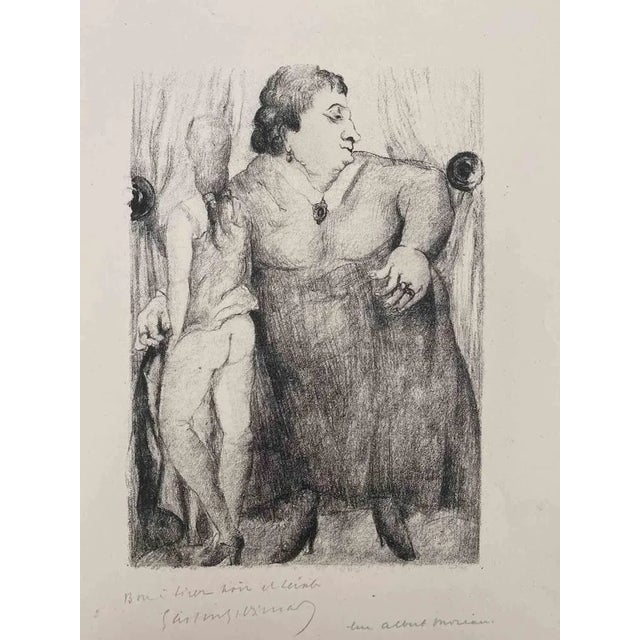 Two Women is an Original Lithograph on ivory-colored paper realized by Luc Albert Moreau. The artwork is in good...