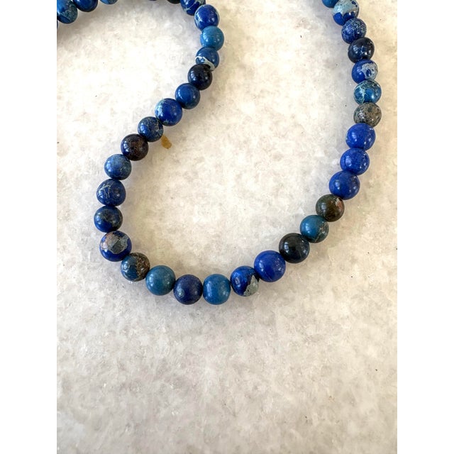 Contemporary Lapis Beaded Necklace With Gold Tone Adjustable Glass For Sale - Image 3 of 3