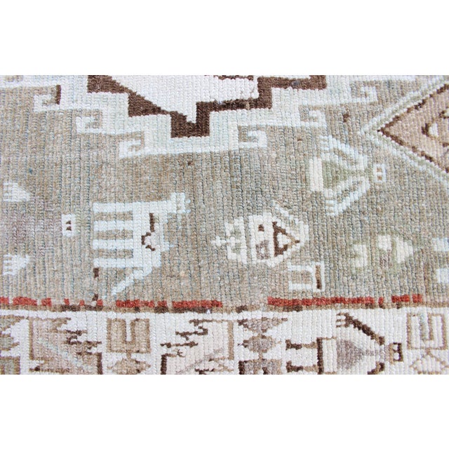 Tribal Kurdish Antique Runner With Tribal Design in Light Green, Taupe & Orange-Red 3'6 X 10'9 For Sale - Image 3 of 13
