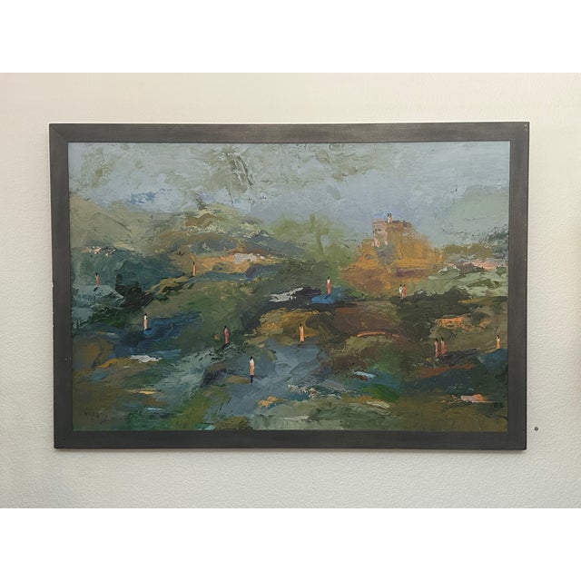 Textile 1960s Large Original Mid-Century Style Figurative Abstract Oil Painting by Jajan Morazo - Signed For Sale - Image 7 of 11