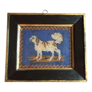 19th Century English Regency Needlework Portrait of a Dog in Original Frame For Sale