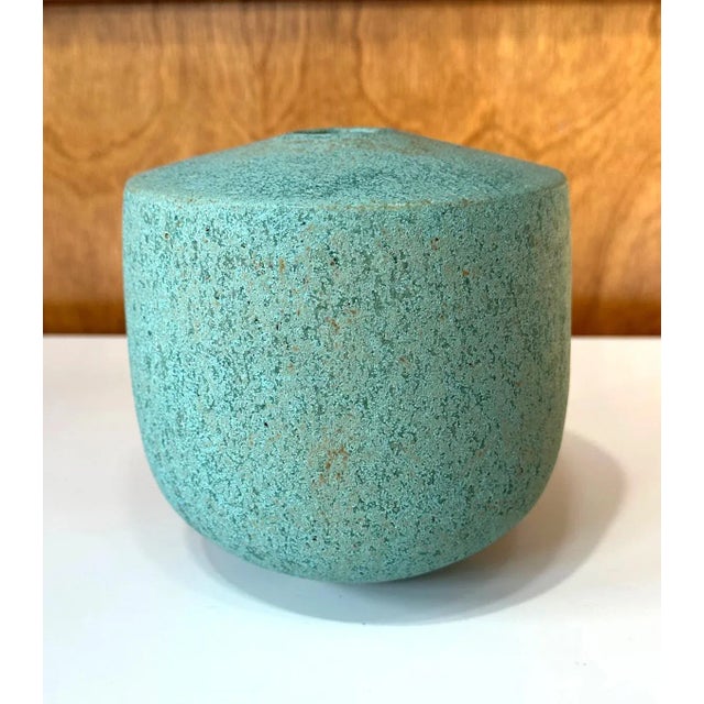 1980s Ceramic Vase with Green Glaze by John Ward For Sale - Image 5 of 12