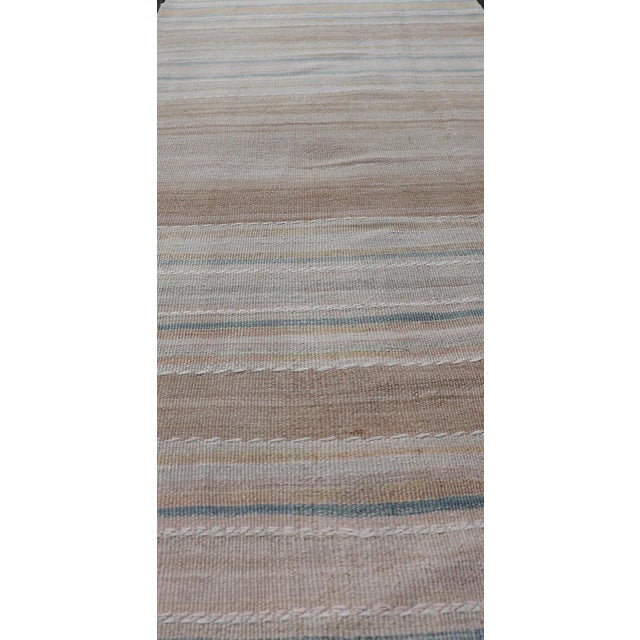Vintage Turkish Kilim Runner Neutral Striped Beige Brown Wool Flatweave For Sale In Atlanta - Image 6 of 11